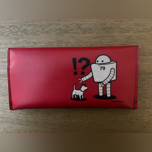 Holly Aiken Handbags - Holly Aiken Eichenberger Cahoots Collab Red Wallet Clutch w/Robot & Dog Design